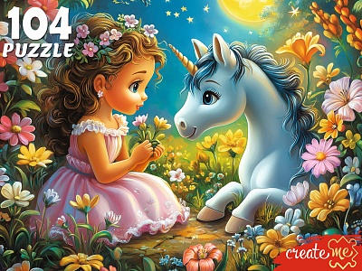 ПАЗЛЫ 104 элемента. МАЛЕНЬКАЯ ПРИНЦЕССА И ЕДИНОРОГ  (арт. УК104-6615)