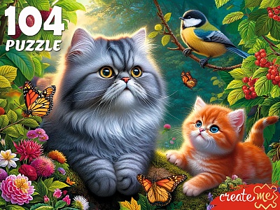 ПАЗЛЫ 104 элемента. КОТИКИ С СИНИЦЕЙ (арт.Ф104-7603)