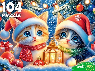 ПАЗЛЫ 104 элемента. КОТЯТА ПОД ЕЛКОЙ (арт.Х104-7600)