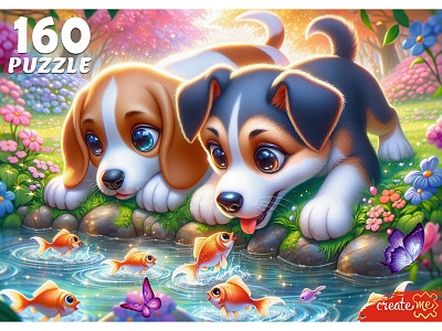 ПАЗЛЫ 160 элемента. ЩЕНКИ И РЫБКИ  (арт.Х160-7609)