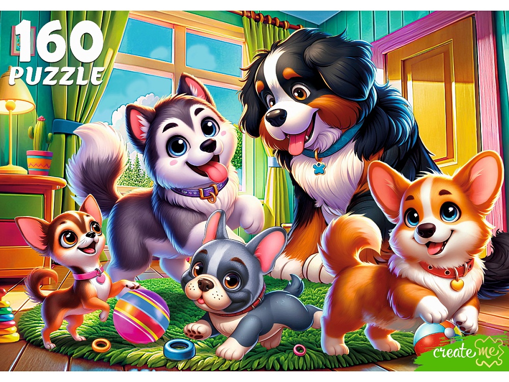 ПАЗЛЫ 160 элементов. МИЛЫЕ ЩЕНКИ В КОМНАТЕ  (арт. Ф160-6641)