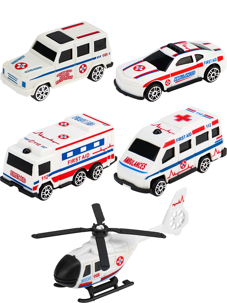 Набор машинок Скорая помощь (4 машинки и вертолёт, в пакете)(Арт. 2926327)