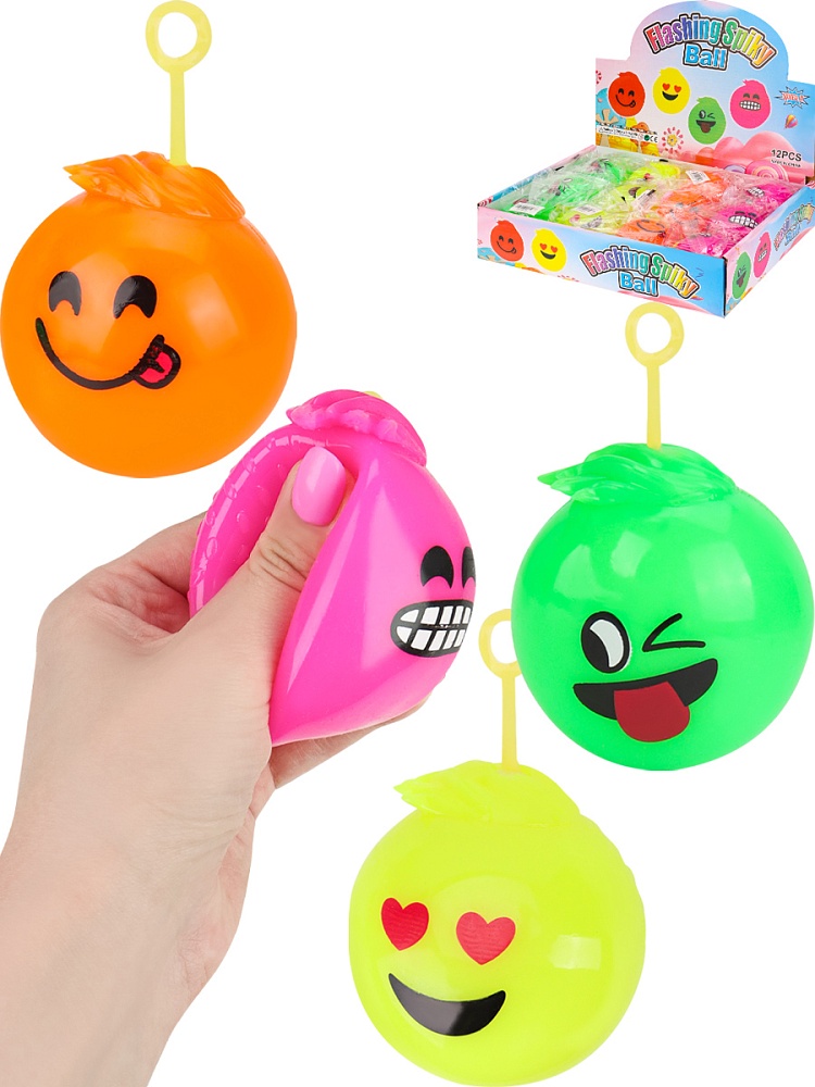 Мяч световой Смайлик  (в шоубоксе, цвет микс)  (Арт. ИК-4342) кратно 12