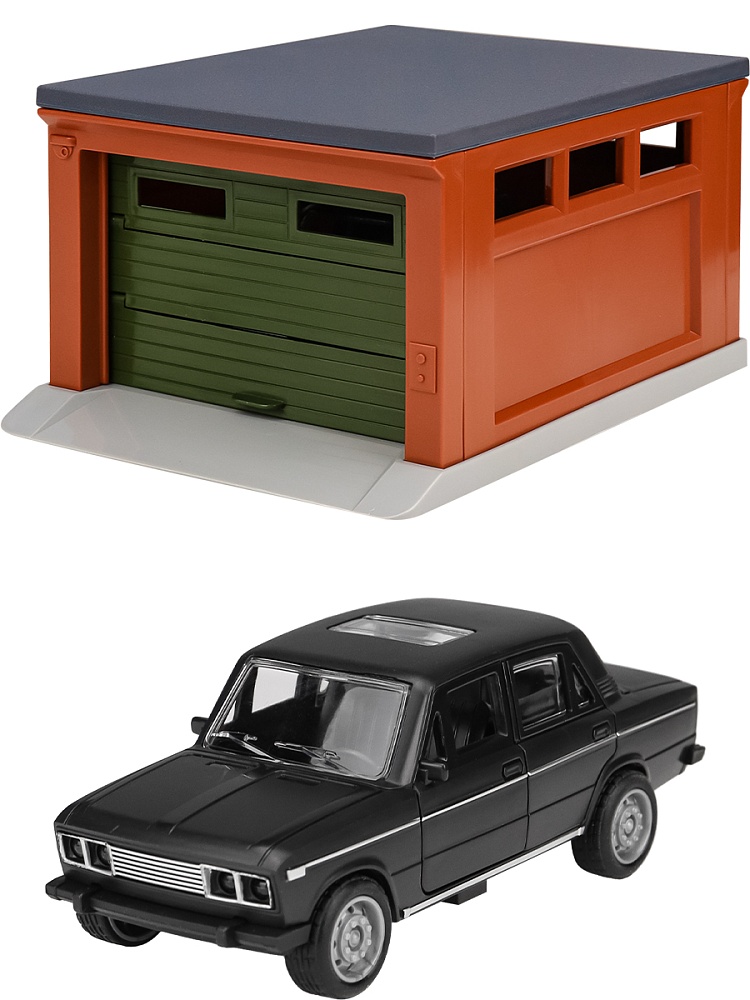 Набор №1. Гараж (хаки,коричневый,серый)+машинка (чёрная) (арт. ГИМ-1793)