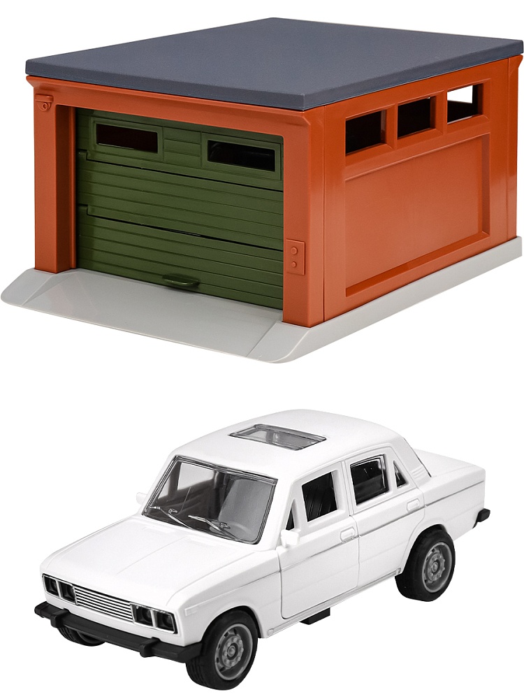 Набор №2. Гараж (хаки,коричневый,серый)+машинка (белая) (арт. ГИМ-1794)