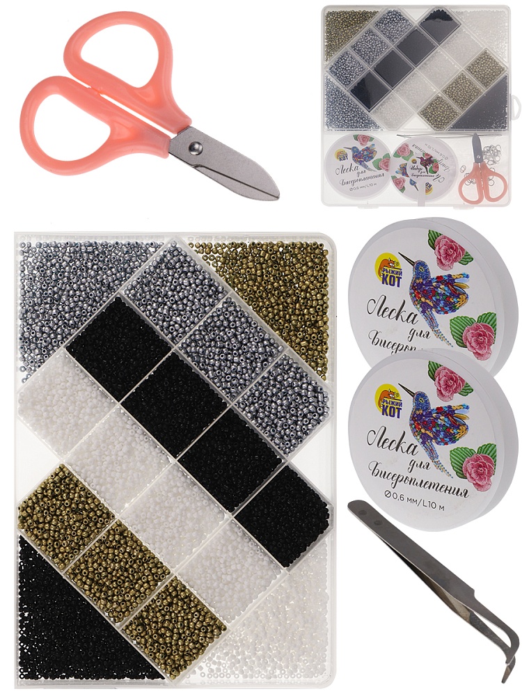 Набор для бисероплетения (19,5х18см, 4 вида бисера, в боксе) цв. микс (арт. БИС-8393)