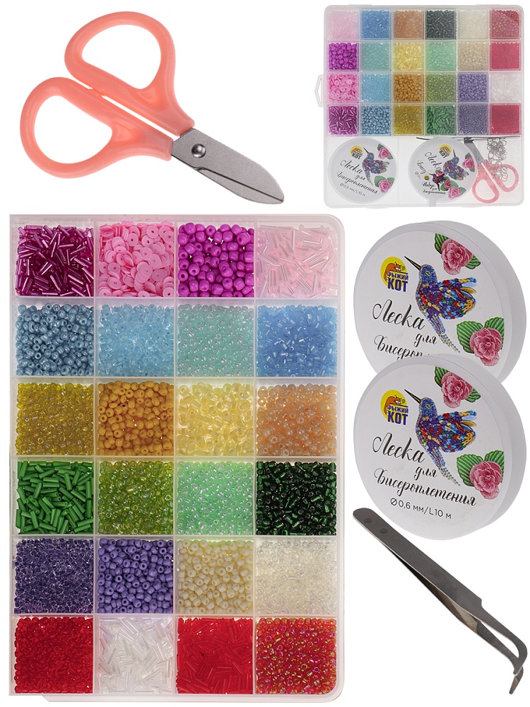 Набор для бисероплетения (19х19см, 24 вида бисера, в боксе) цв. микс (арт. БИС-8379)
