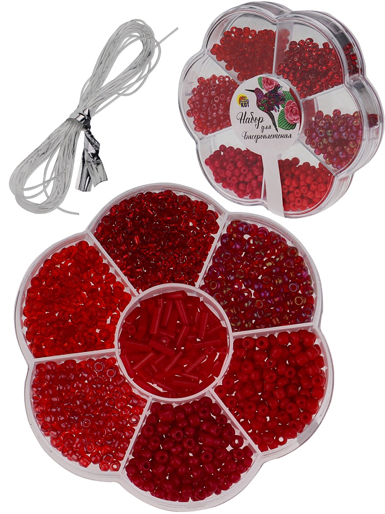 Набор для бисероплетения (8х8см, 7 видов бисера, в боксе) красный (арт. БИС-8381)