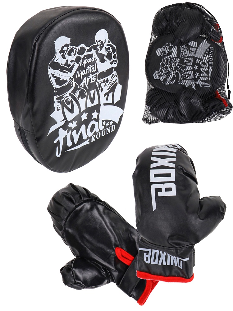 Набор для бокса чёрный. Спортсмен (лапа 24 см, перчатки,в сетке) ( Арт. Y24652007)