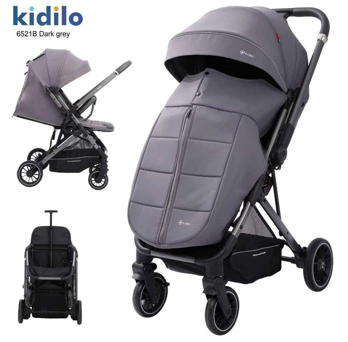 Детская коляска, цвет DARK GREY, арт.6521 В kidilo