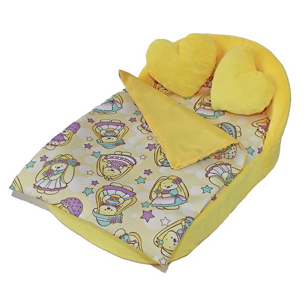 Мебель мягкая Кровать,2 подушки,одеяло. Милая зайка с желтым плюшем НМ-003/4-25
