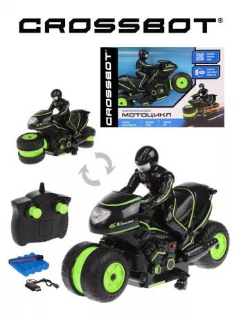 Мотоцикл р/у, аккум, разворот колес, движение боком, черно-зел. (Вид 2)