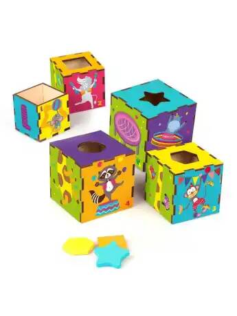 Умные кубики Веселый Цирк 3в1: кубики, сортер, пирамидка