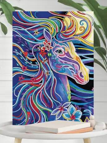 Алмазная мозаика Радужный конь, 25*35см, на подрамнике, светится в темноте (Вид 1)