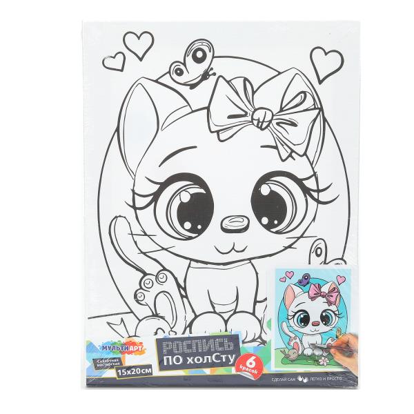 Холст для росписи 15*20 см кошечка с бантиком МУЛЬТИ АРТ CANV15X20-CAT (48)