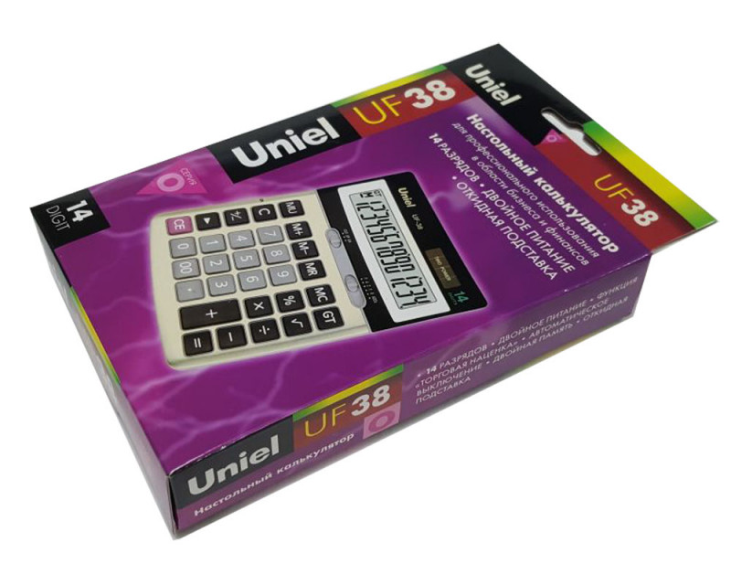 Калькулятор  UNIEL UF-38 бухгалтерский, 14 разр., двойное питание, черный