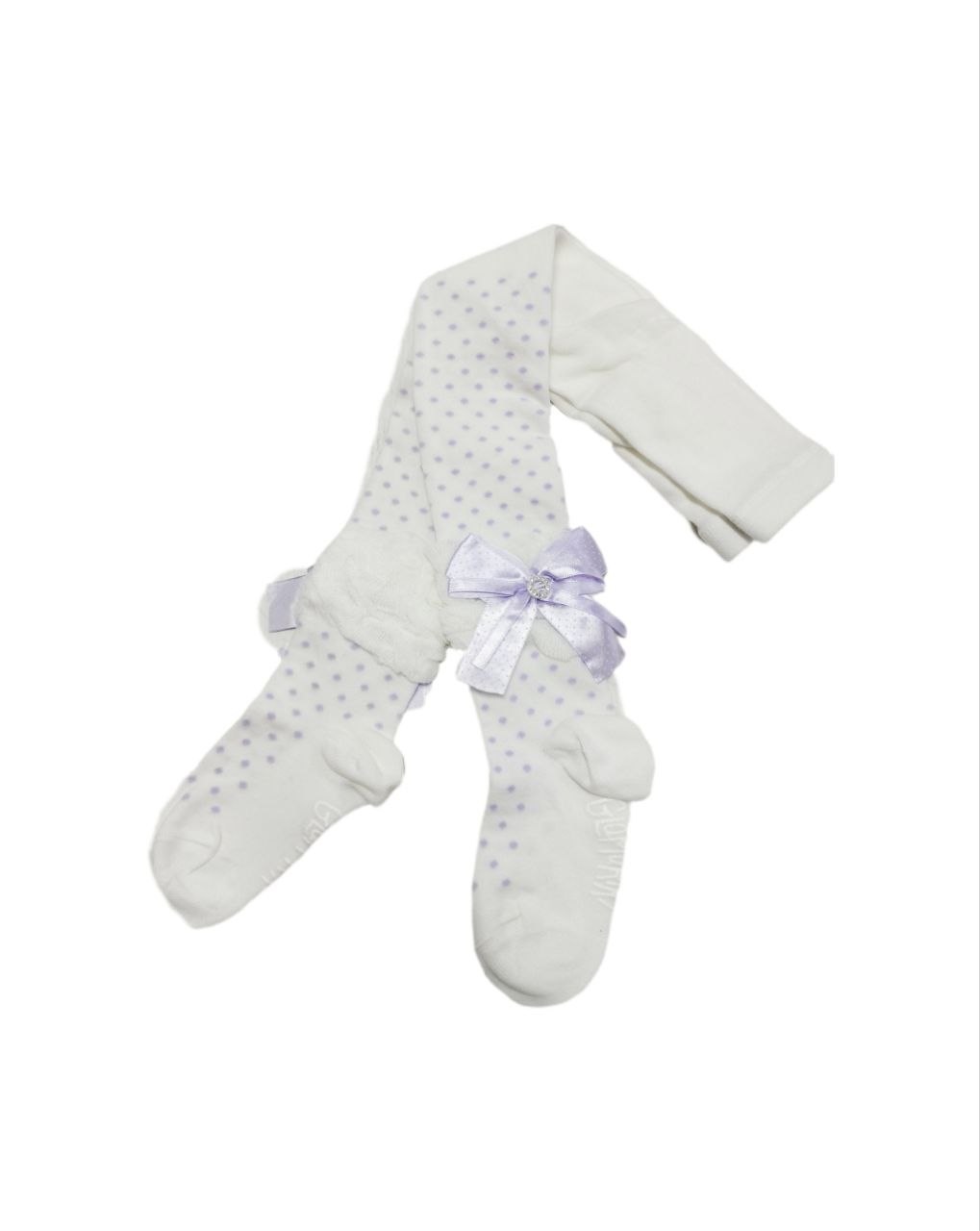 31-0005 Колготки детские, р-р 1-2года  , белые с сиреневым бантом