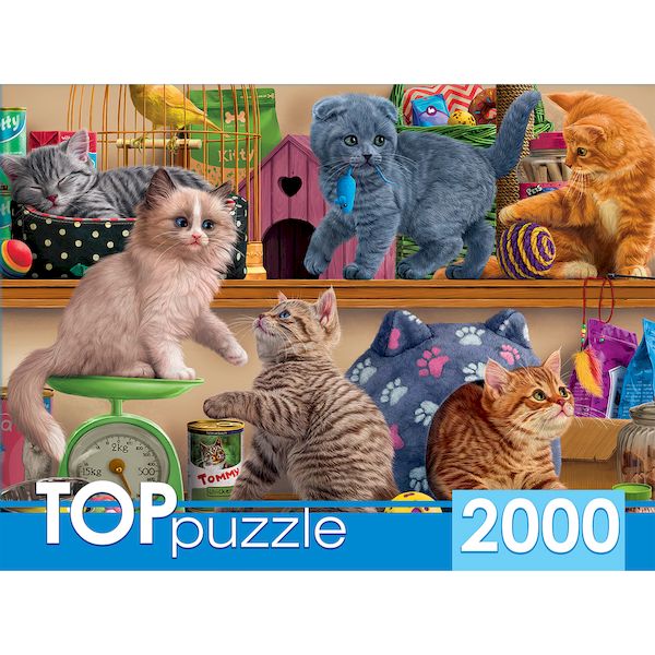 TOPpuzzle. ПАЗЛЫ 2000 элементов. ХТП2000-1596 Смешные котята в зоомагазине (Вид 1)