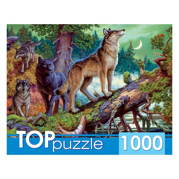 TOPpuzzle. ПАЗЛЫ 1000 элементов. ХТП1000-2161 Волки в ночном лесу (Вид 1)