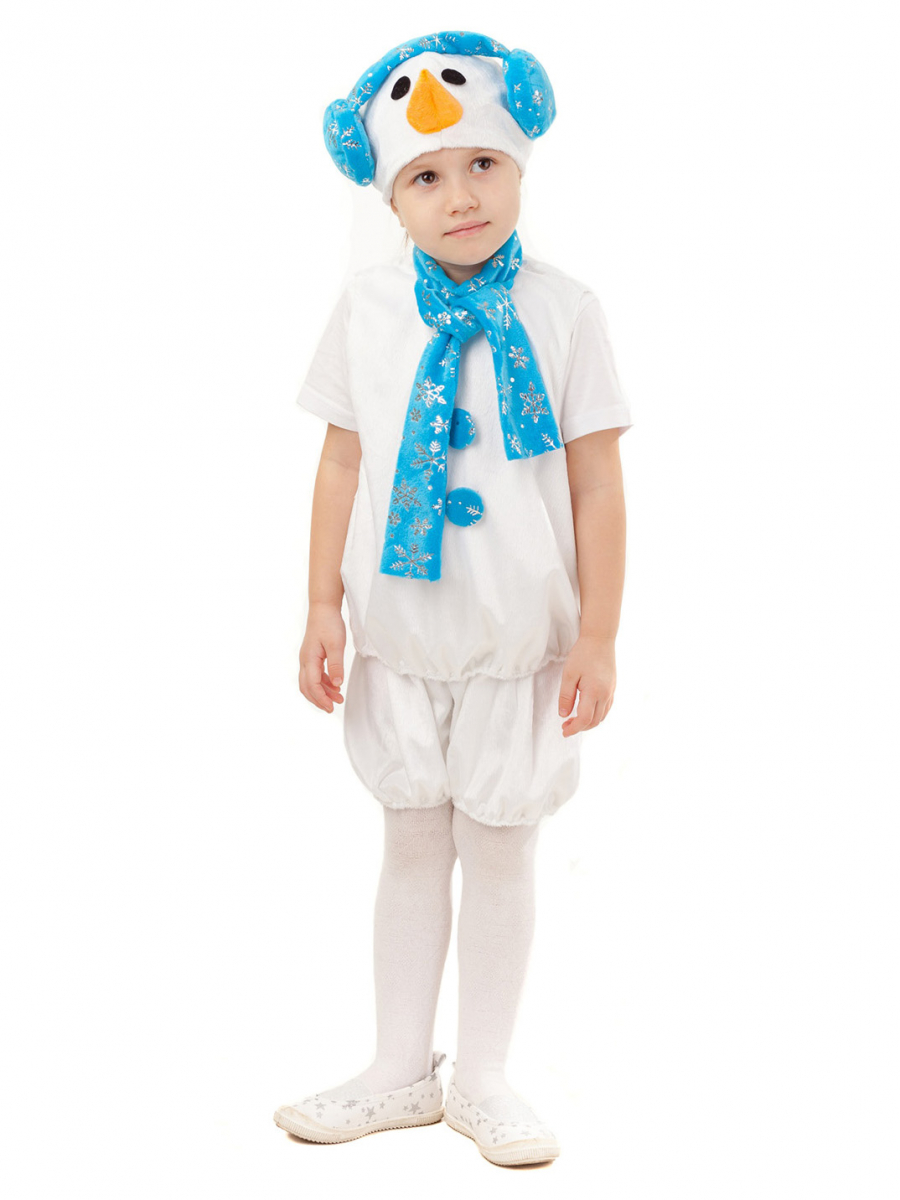4011 к-18 Карнавальный костюм Снеговик Крош (безрукавка, шорты, шапка) размер 128-64