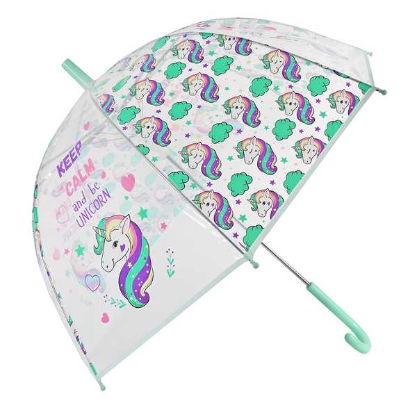 Зонт детский прозрачный Единорог, купол,  48см, полуавтомат