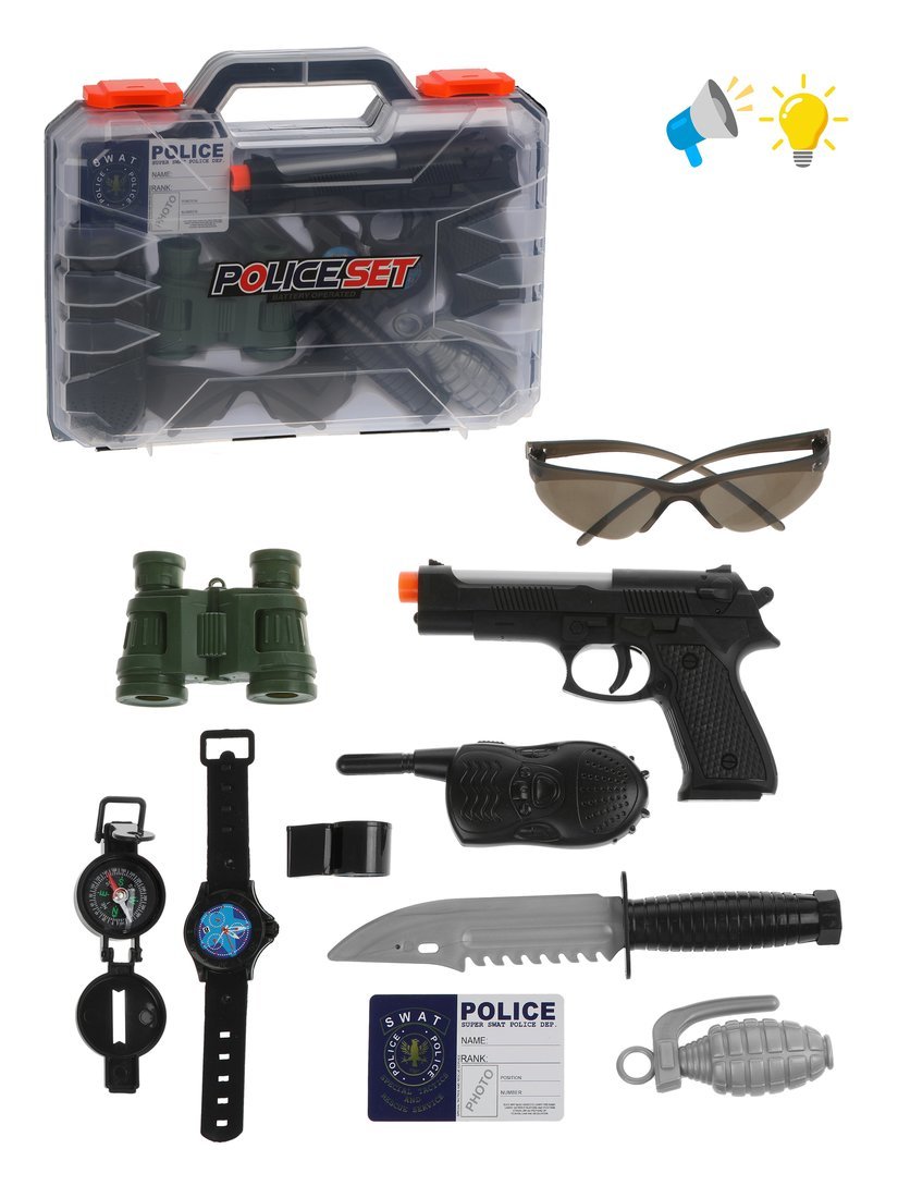 Игровой набор Полиция, свет, звук, в комплекте предметов 10шт., тестовые батарейки AG10/LR54*3 шт.,  (Фото 1)