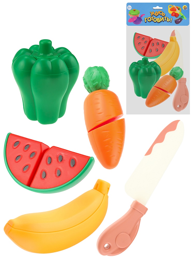Набор фруктов и овощей для резки (5 предметов, розовый нож, в пакете) (Арт. И-4271)