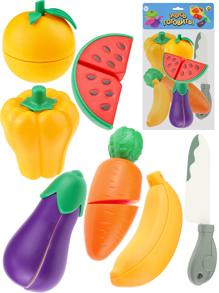 Набор фруктов и овощей для резки (7 предметов, зеленый нож, в пакете) (Арт. И-4276)