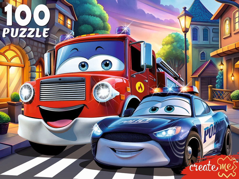 ПАЗЛЫ 100 элементов. ПОЖАРНАЯ И ПОЛИЦЕЙСКАЯ МАШИНА (арт. УК100-0236)