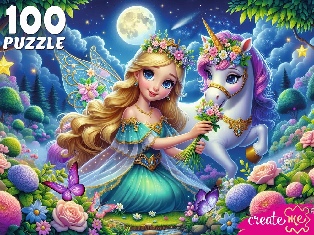 ПАЗЛЫ 100 элементов. ПРЕКРАСНАЯ ПРИНЦЕССА И ЕДИНОРОГ (арт. УК100-0237)