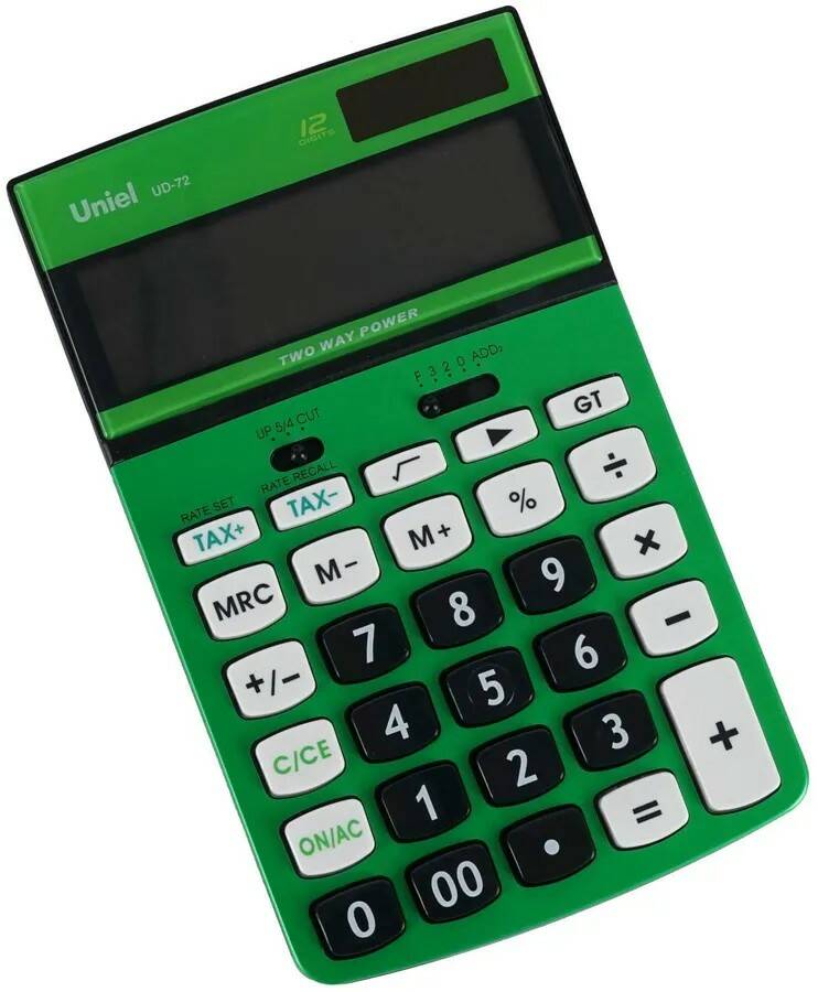 Калькулятор  UNIEL UD-72G бухгалтерский, 12 разр., двойное питание, зеленый