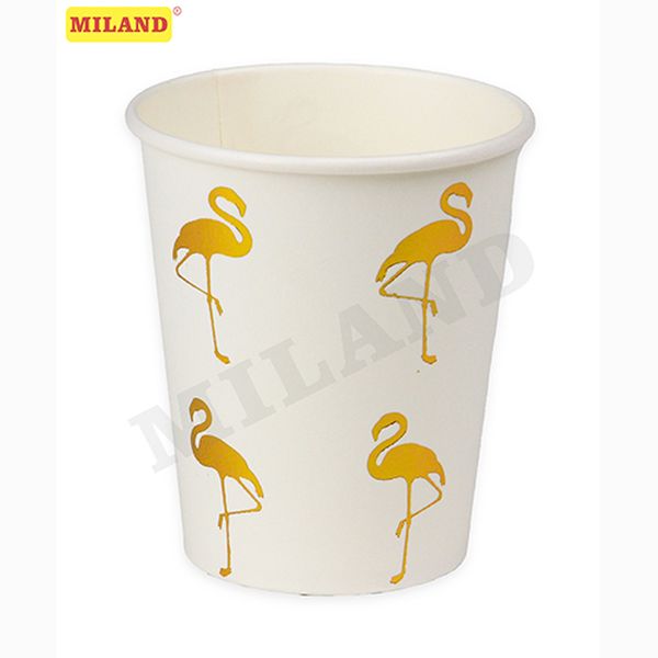 Бумажные стаканы  с золотым/серебряным  тиснением Фламинго,250 мл,6 шт, еврослот СП-5196