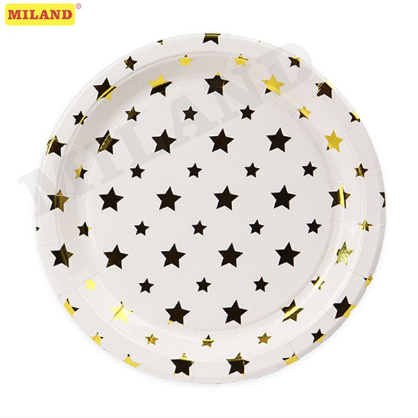 Бумажные тарелки с  золотым тиснением Звёзды,23 см,6 шт, еврослот СП-5172