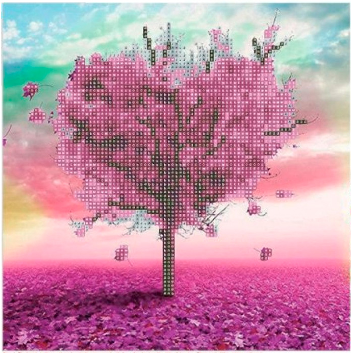 Набор ДТ Алмазная мозаика 5D Розовое дерево 30х30см без подрамника частичное заполнение 89750 (Вид 1)