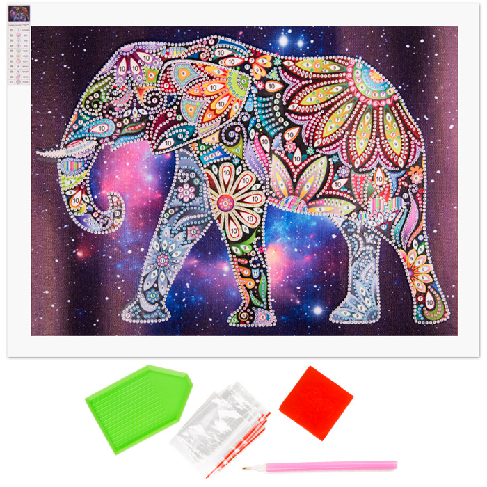 Набор ДТ Картина Стразами на Холсте Светится в Темноте Индийский Слон 25х35см MA-KN0101-11