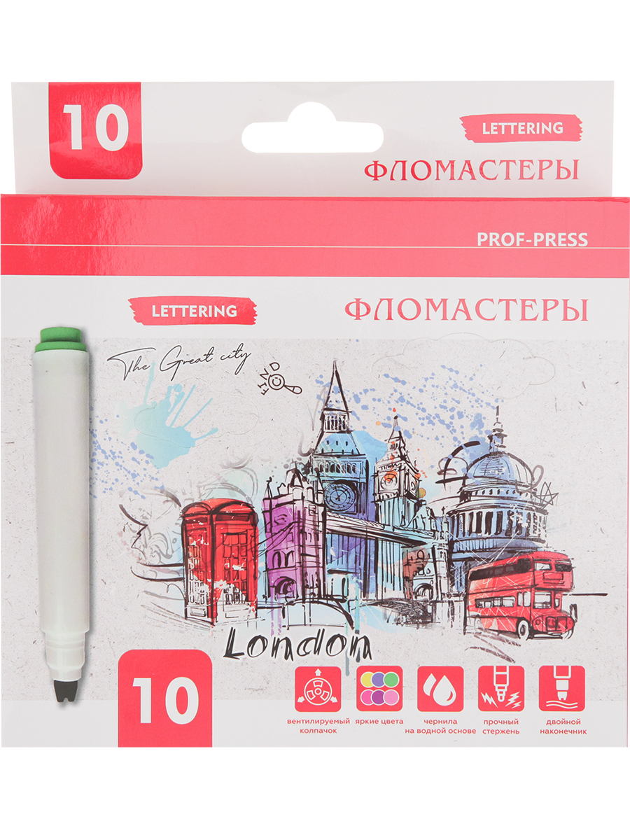 Фломастеры для леттеринга 10цв. LONDON SKETCH (ФВ-1468), двойной наконечник, круглый корпус, крат 12 (Вид 3)