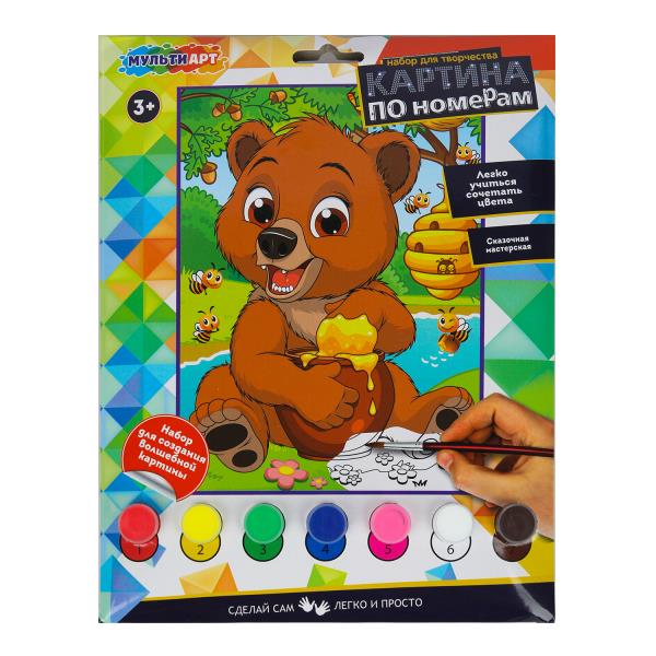Раскраска по номерам 17х23 см мишка с медом МУЛЬТИ АРТ CANV17X23-113713