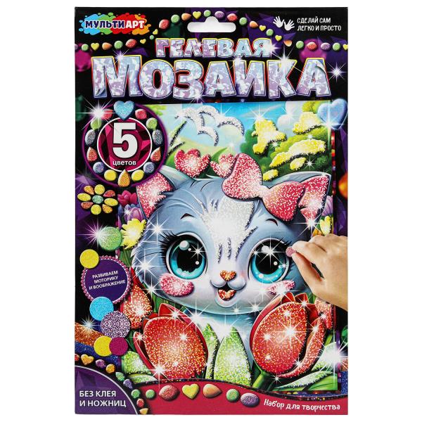 Гелевая мозаика 17x23 см котик в тюльпанах МУЛЬТИ АРТ GEL-122302