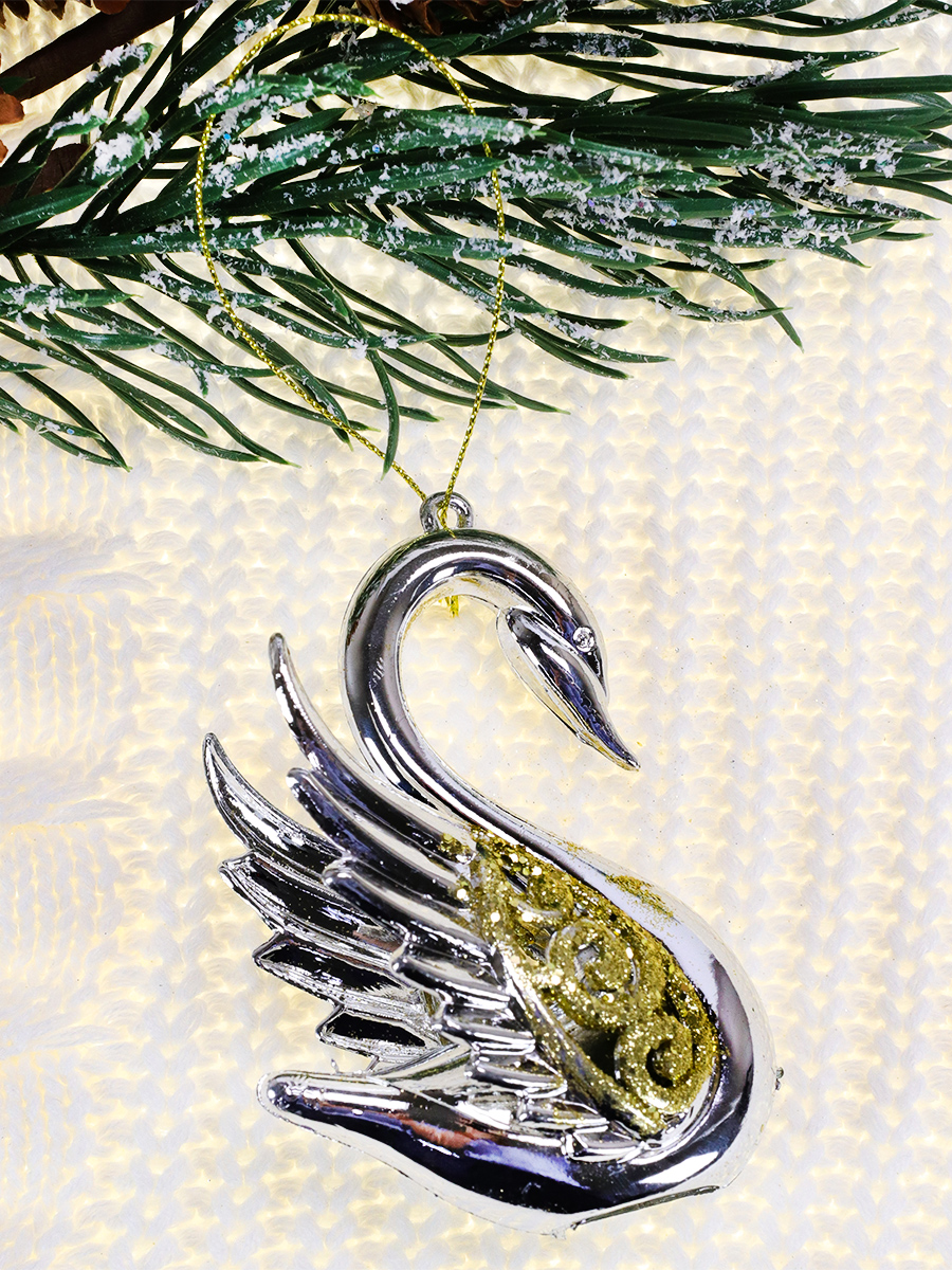 Новогоднее подвесное украшение  Лебедь, золотой 10*8 см НУ-5089  (Вид 1)