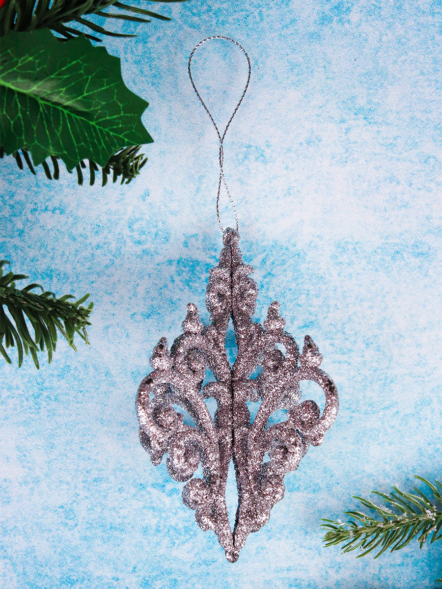 Новогоднее подвесное украшение Изящная подвеска, серебряная 10*15 см НУ-5026 (Вид 1)