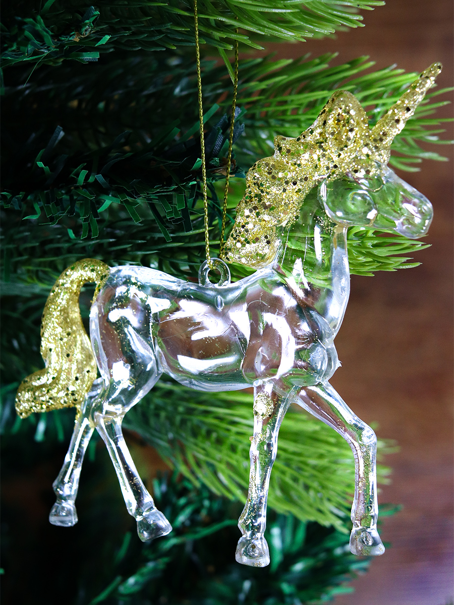 Новогоднее подвесное украшение Единорожек, золотой 11,5 см НУ-5106 (Вид 1)