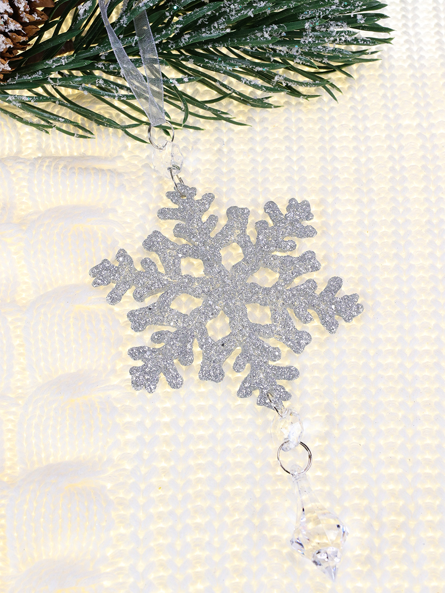 Новогоднее подвесное украшение Нежная снежинка, серебряная 10 см  НУ-5146  (Вид 1)