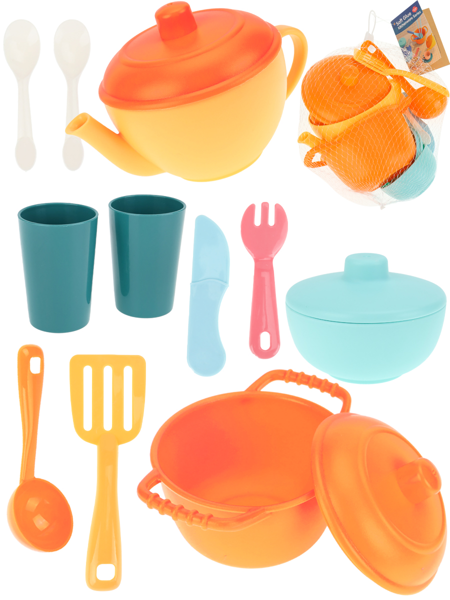 Набор посуды (14 предметов) пластик, 17х11х13см, в сетке ( Арт. 2332825) (Вид 1)