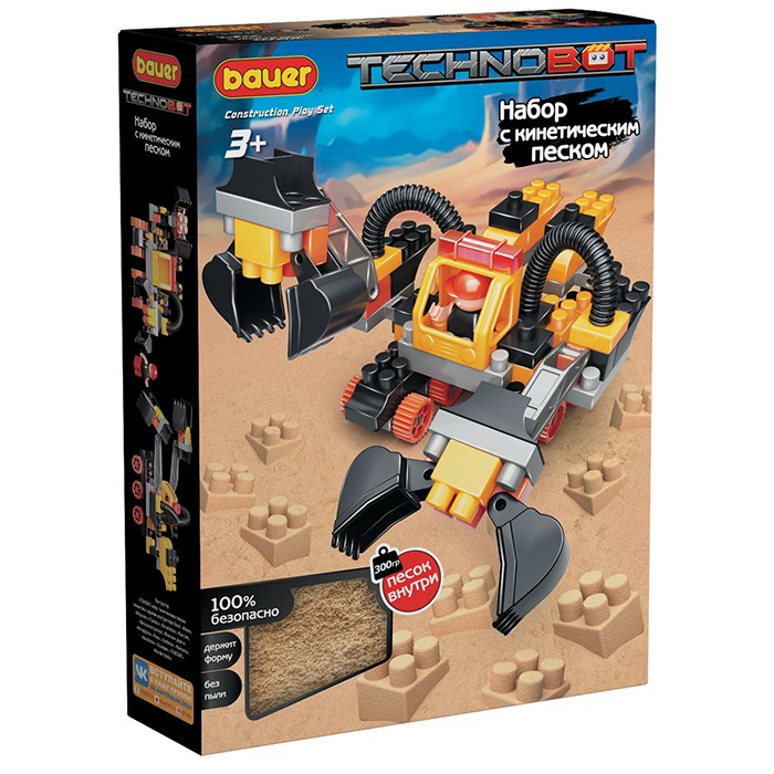 Констр-р Bauer 803 Technobot с кинетическим песком, роботом и пилотом (желтый, серый, черн.) (Вид 1)