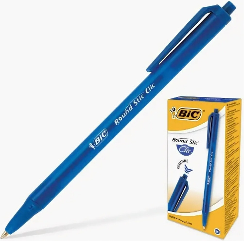 Ручка шариковая автоматическая Bic Round Stic Clic синяя, 1,0мм (Вид 1)
