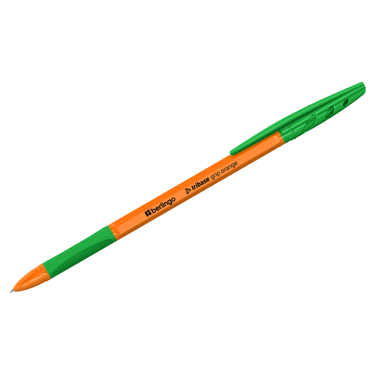 Ручка шариковая Berlingo Tribase grip orange зеленая, 0,7мм, грип (Вид 1)