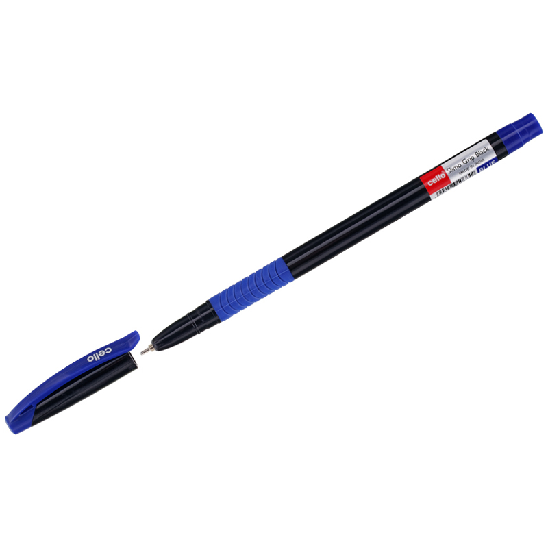 Ручка шариковая Cello Slimo Grip black body синяя, 0,7мм, грип, штрих-код