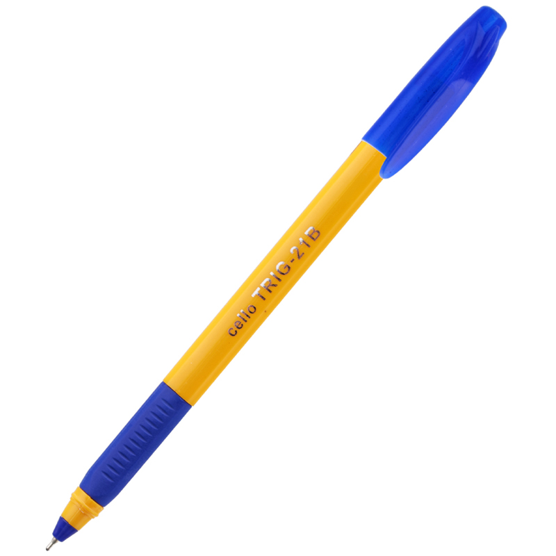 Ручка шариковая Cello Tri-Grip yellow barrel синяя, 0,7мм, грип, штрих-код (Вид 1)