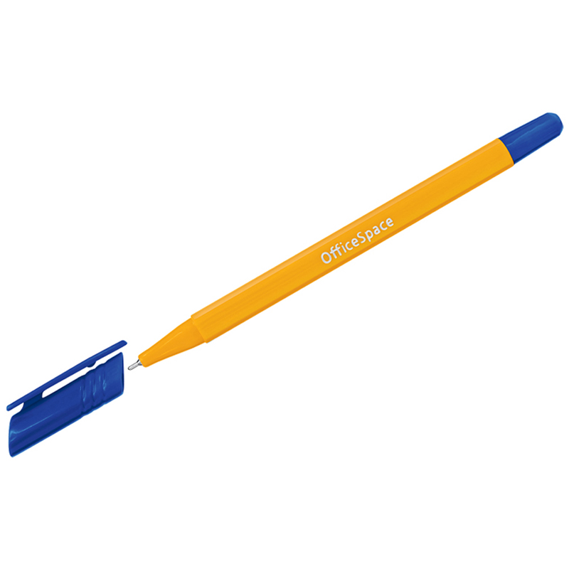 Ручка шариковая OfficeSpace xTrio синяя, 0,7мм, трехгр., желтый корпус, на масл. основе, штрихкод (Вид 1)