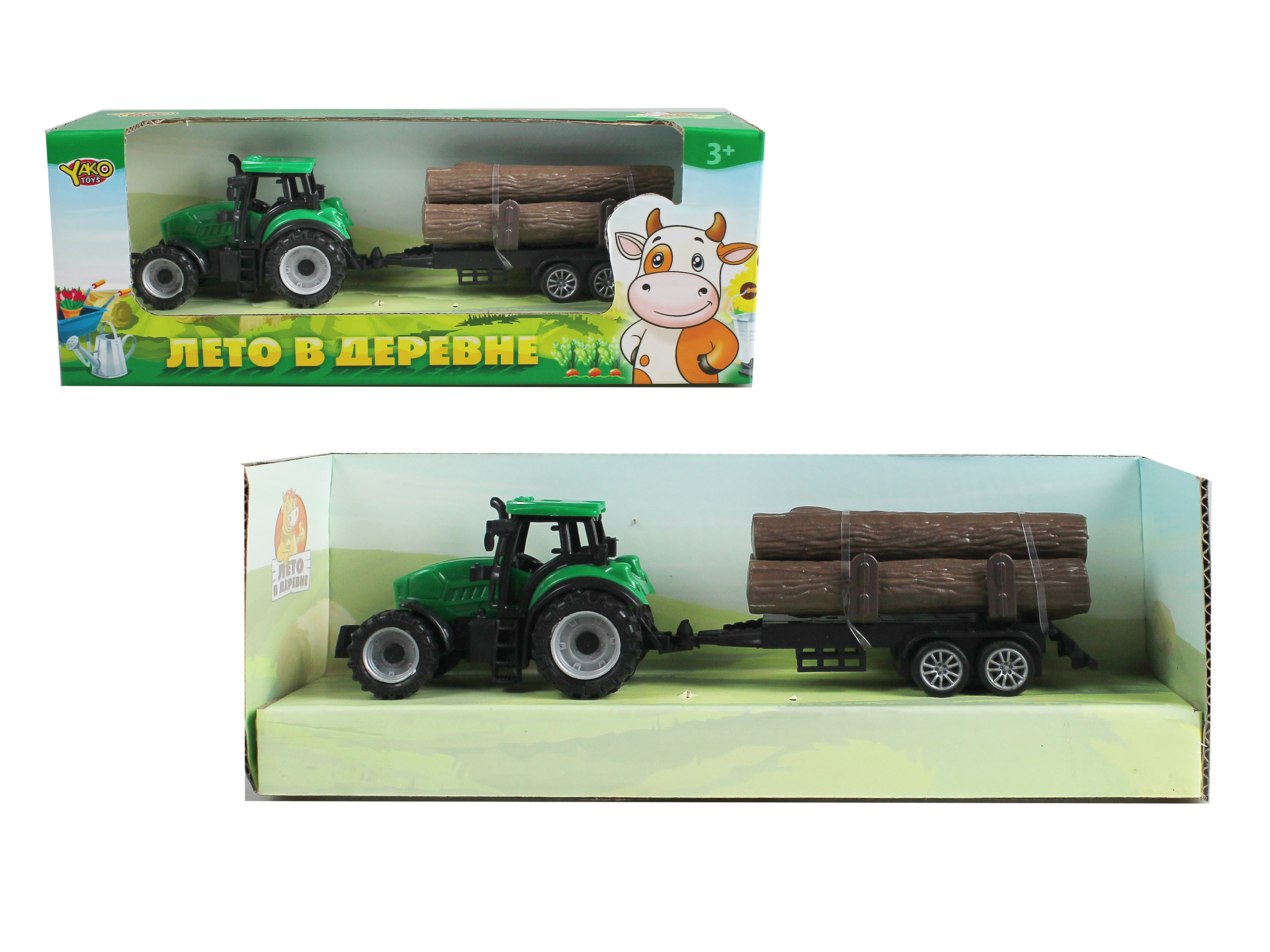 Трактор лесовоз с прицепом Лето в деревне(19 см) (бревна сьёмные) (арт. M1224-2)